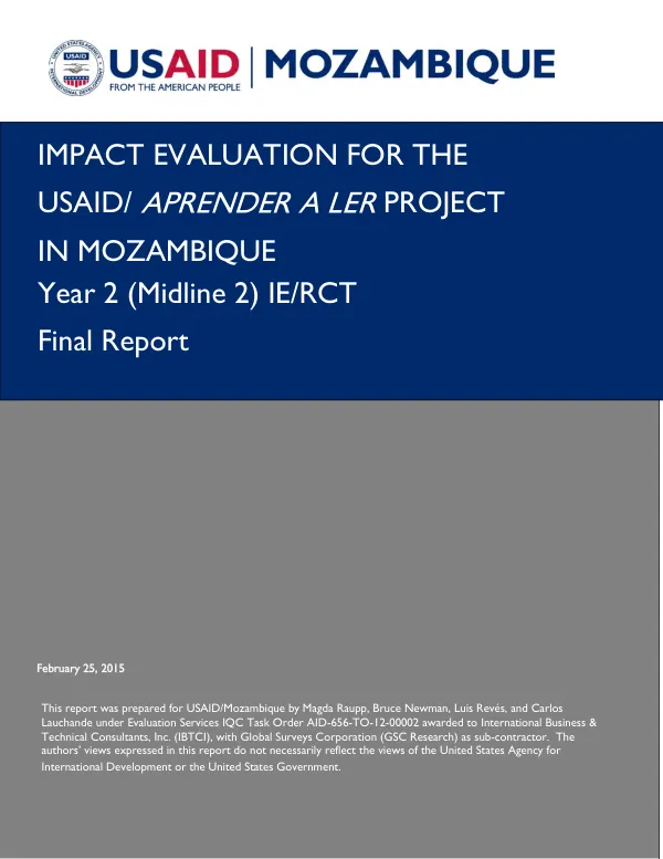 Impact evaluation for the USAID/aprender a ler project in Mozambique : year 2 (midline 2) IE/RCT report : final report