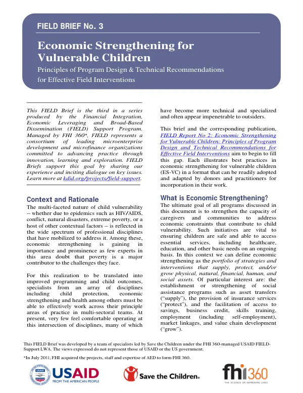 Economic Strengthening for Vulnerable Children