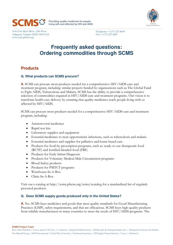 SCMS FAQ: Procuring commodities through SCMS