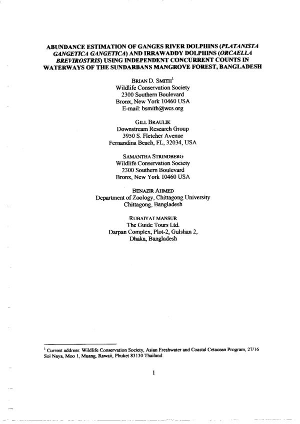 Abundance estimation of Ganges River dolphins (Platanista gangetica gangetica) and irrawaddy dolphins (Orcaella brevirostris) using independent concurrent counts in waterways of the sundarbans mangrove forest, Bangladesh