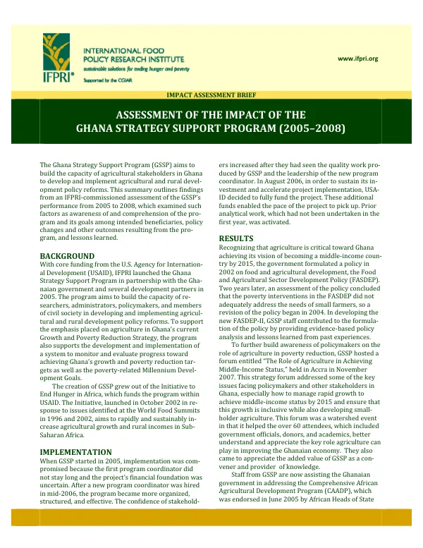 Assessment of the impact of the Ghana strategy support program (2005–2008)