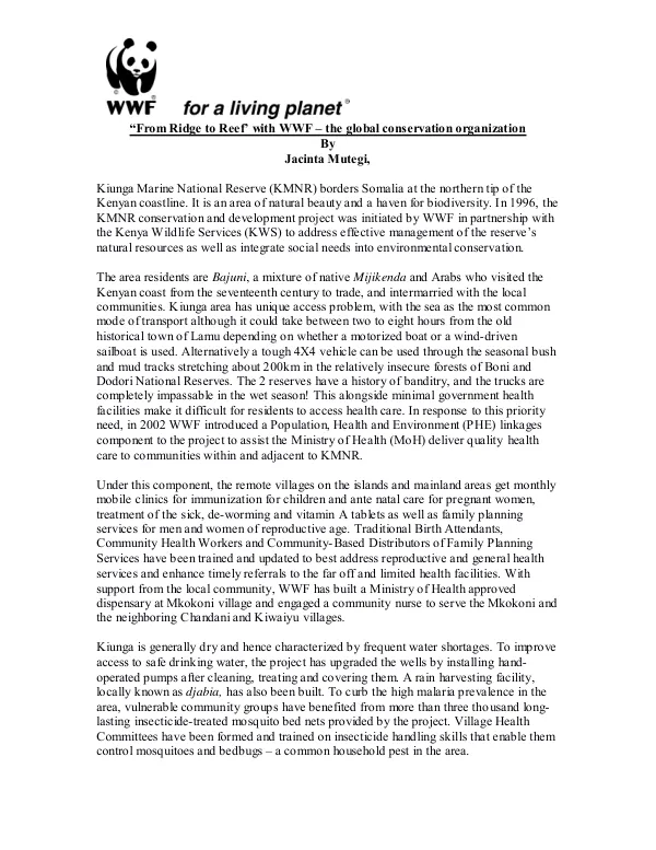 From ridge to reef with WWF - the global conservation organization
