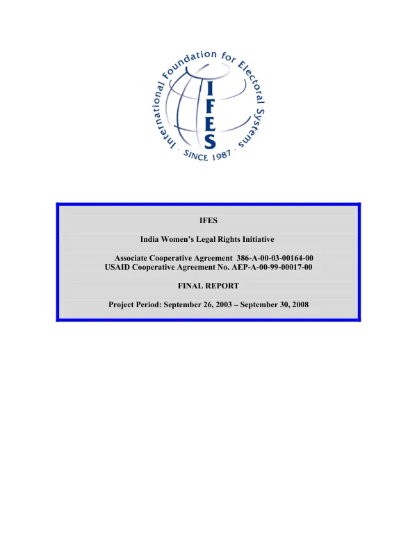 India women"s legal rights initiative, September 26, 2003-September 30, 2008 : final report