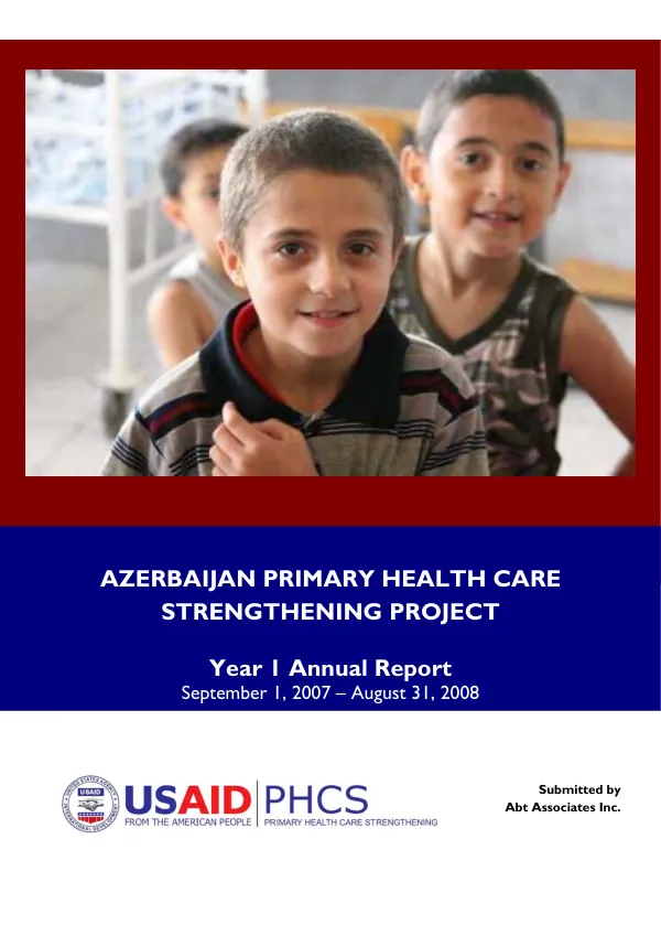 Azerbaijan primary health care strengthening project : year 1 annual report, September 1, 2007-August 31, 2008