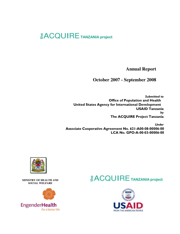 The ACQUIRE Tanzania project : annual report October 2007-September 2008