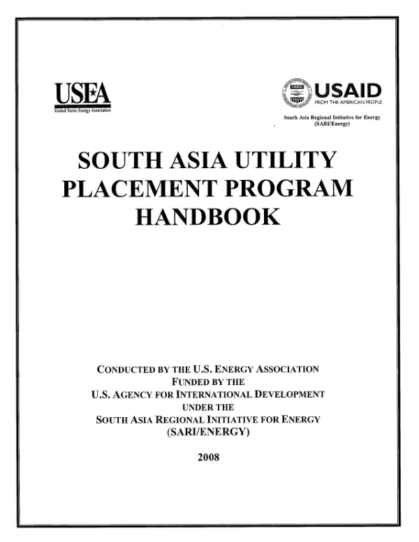 South Asia utility placement program handbook