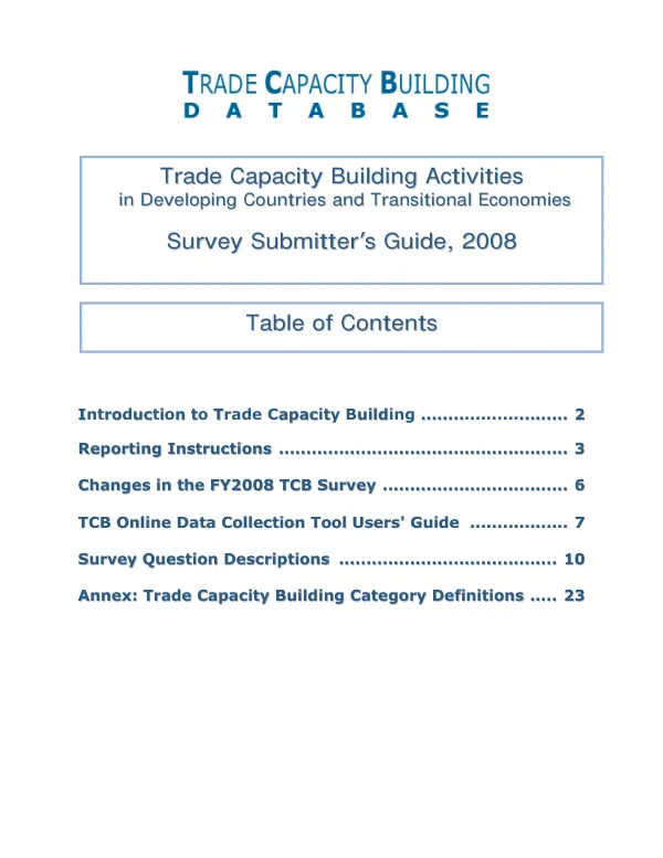 Trade capacity building activities in developing countries and transitional economies : survey submitter"s guide, 2008