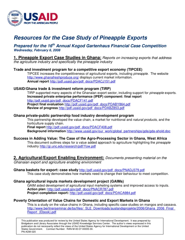 Resources for the case study of pineapple exports