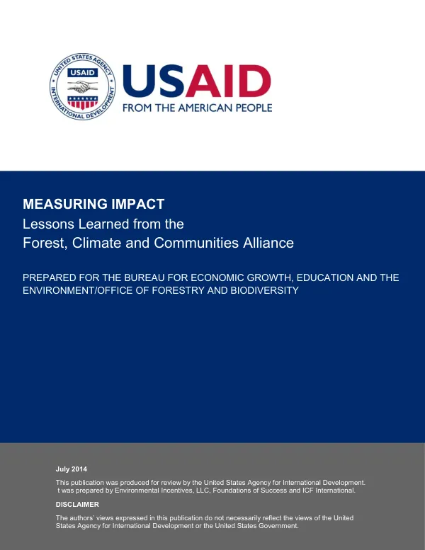 Measuring impact : lessons learned from the Forest, Climate, and Communities Alliance