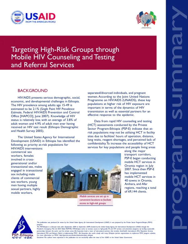 Targeting high-risk groups through mobile HIV counseling and testing and referral services : program summary