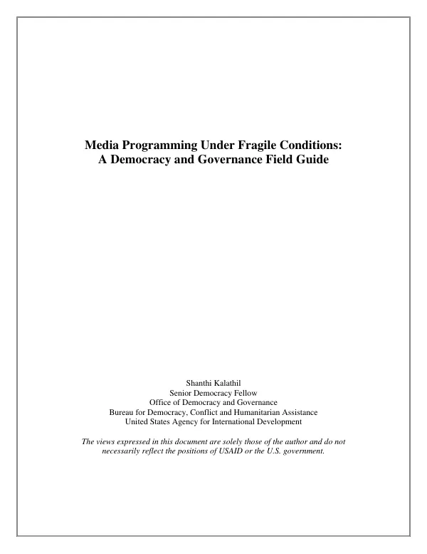 Media programming under fragile conditions : a democracy and governance field guide