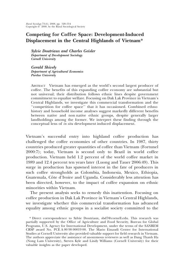 Competing for coffee space : development-induced displacement in central highlands of Vietnam