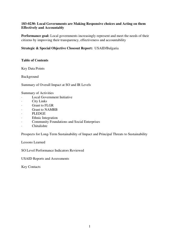 183-0230, local governments are making responsive choices and acting on them effectively and accountably : strategic & special objective closeout report