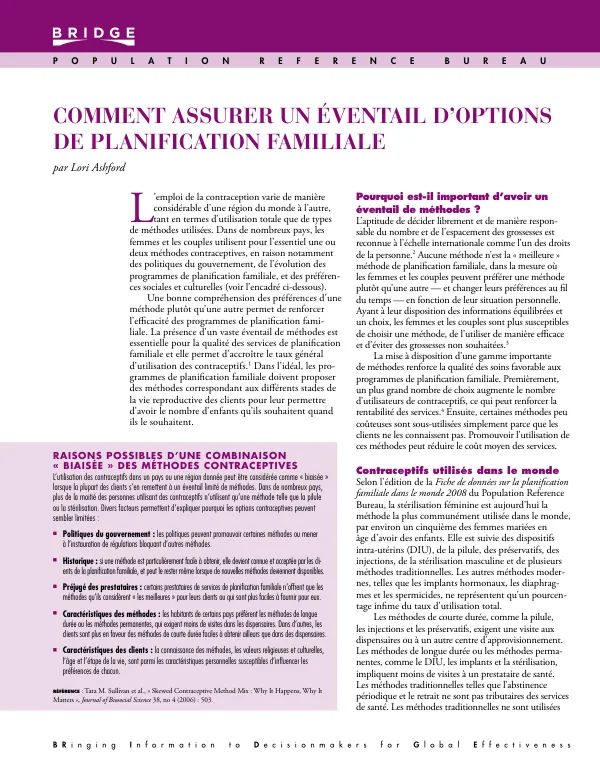 Comment assurer un eventail d"options de planification familiale