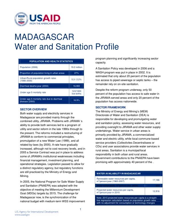 Madagascar water and sanitation profile