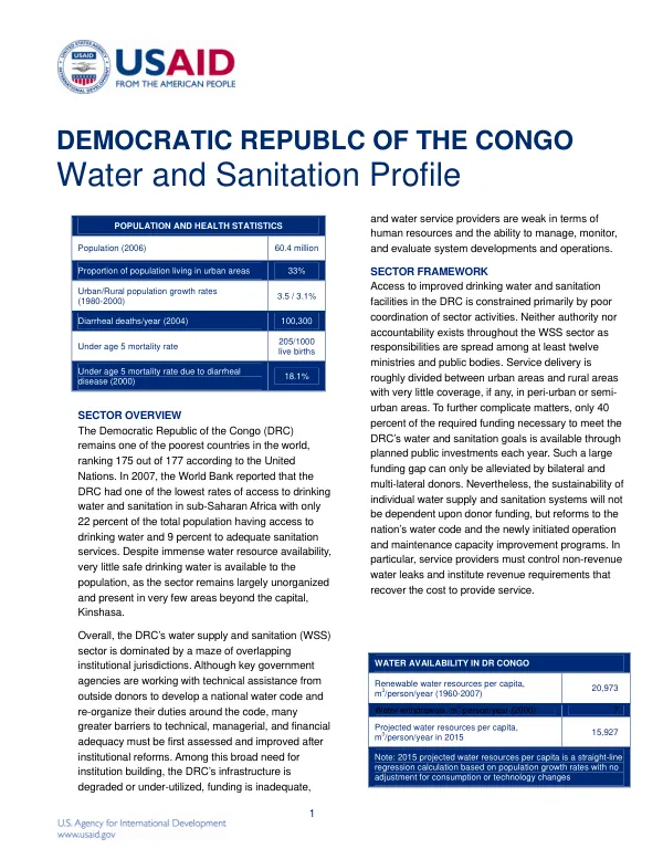Democratic Republic of the Congo water and sanitation profile