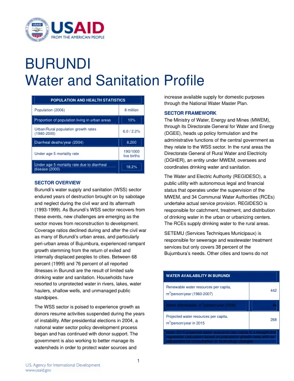 Burundi water and sanitation profile