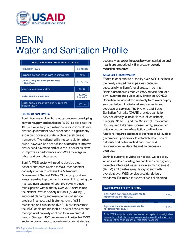 Benin water and sanitation profile