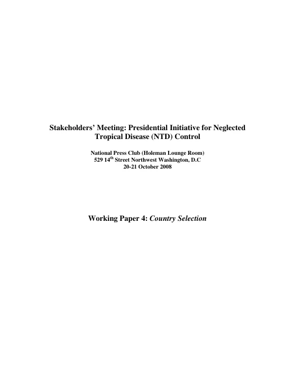 Working paper 4 : country selection [process for NTD initiative]