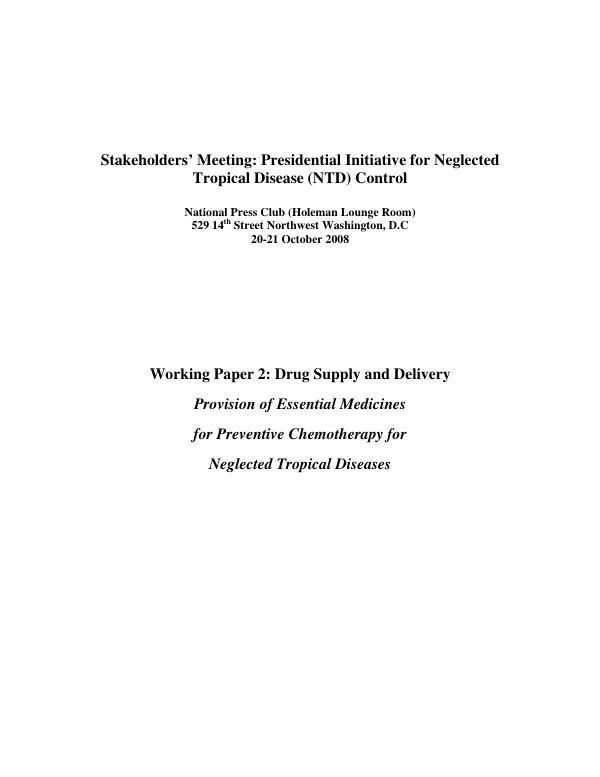 Working paper 2 : drug supply and delivery : provision of essential medicines for preventive chemotherapy for neglected tropical diseases