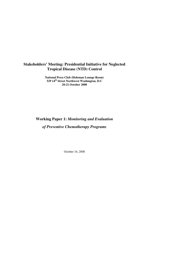 Working paper 1 : monitoring and evaluation of preventive chemotherapy programs