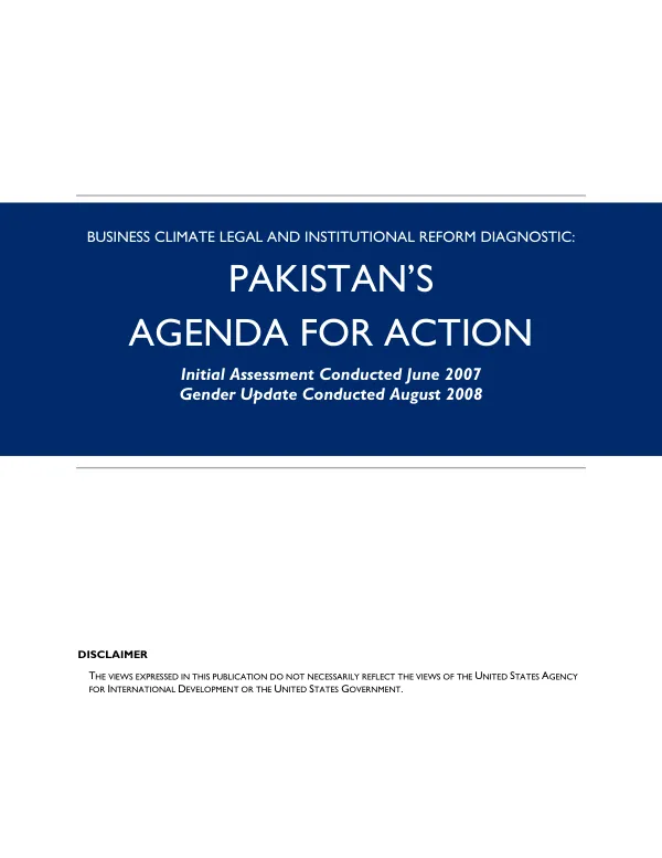 Business climate legal and institutional reform diagnostic : Pakistan"s agenda for action