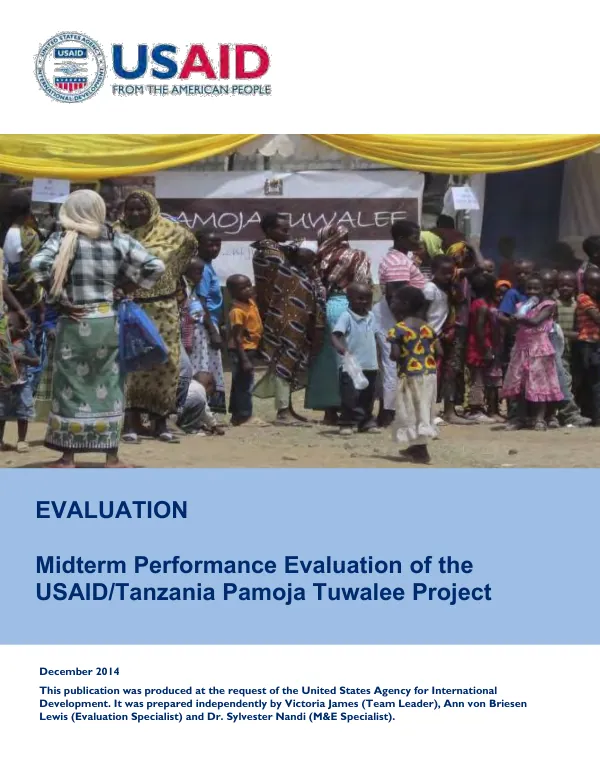 Midterm performance evaluation of the USAID/Tanzania pamoja tuwalee project