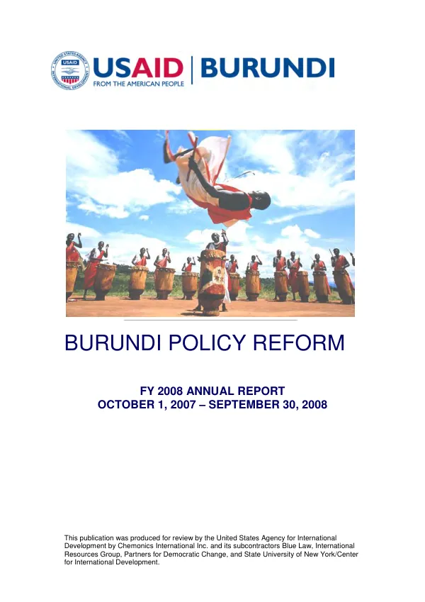Burundi policy reform : FY 2008 annual report, October 1, 2007-September 30, 2008