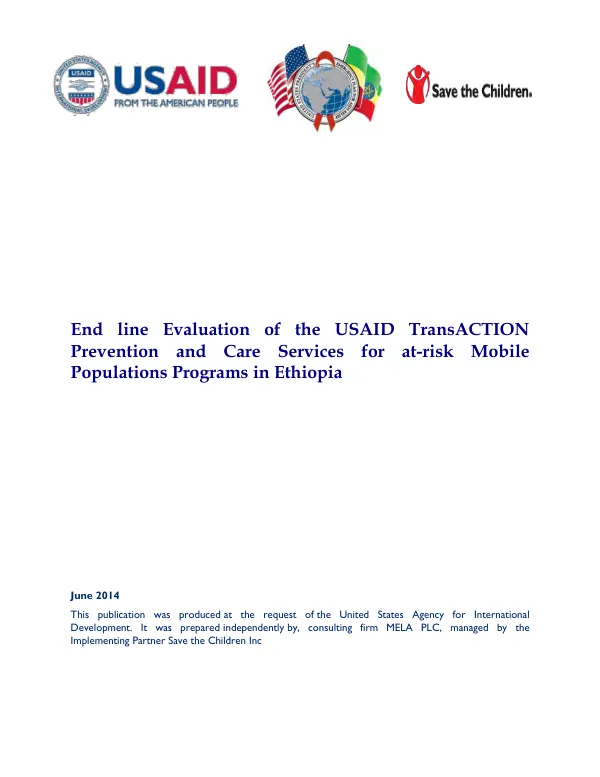 End line evaluation of the USAID TransACTION prevention and care services for at-risk mobile populations programs in Ethiopia