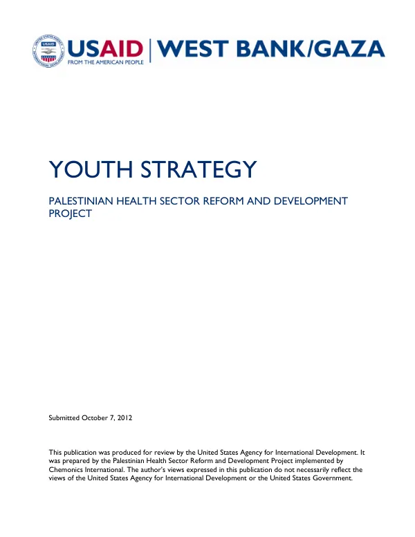 Palestinian Health Sector Reform and Development Project Youth Strategy