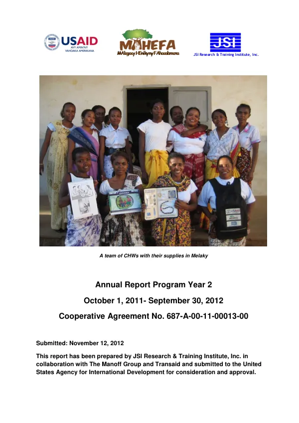 Madagascar Community-Based Integrated Health Program (CBIHP) Annual Report Program Year 2, October 1, 2011- September 30, 2012, Cooperative Agreement No. 687-A-00-11-00013-00