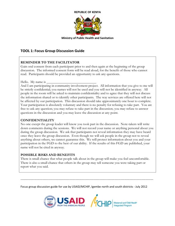Focus Group Discussion Guide