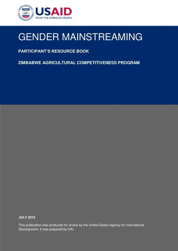 Gender Mainstreaming: Participant’s Resource Book: Zimbabwe Agricultural Competitiveness Program