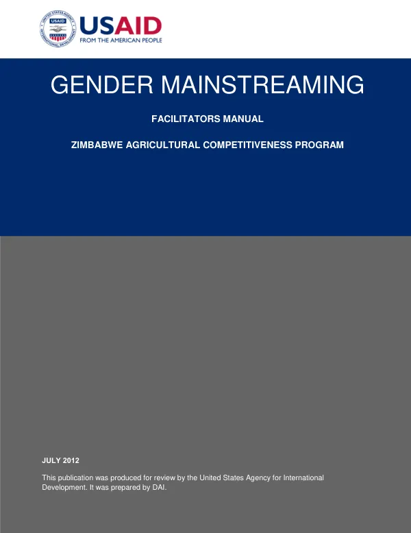 Gender Mainstreaming: Facilitator’s Manual: Zimbabwe Agricultural Competitiveness Program