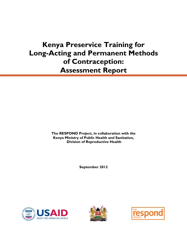 Kenya Preservice Training for Long-Acting and Permanent Methods of Contraception: Assessment Report