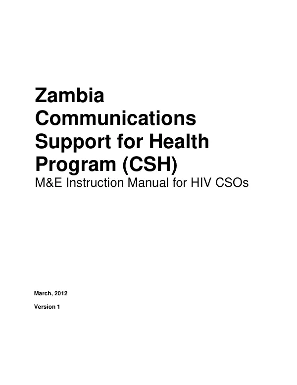 Zambia CSH M&E Instruction Manual for HIV CSOs