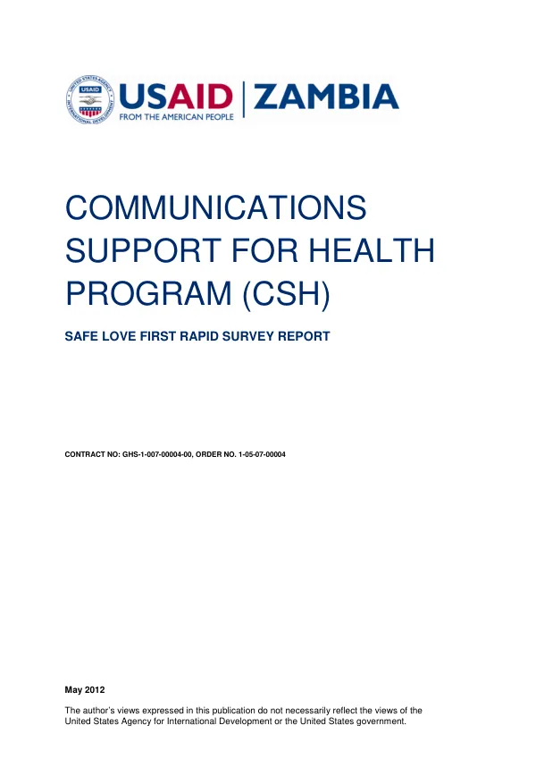 Zambia CSH Safe Love Campaign First Rapid Survey Report