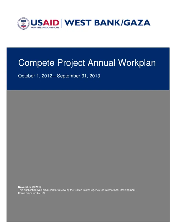Compete Project Annual Workplan: October 1, 2012 – September 31, 2013