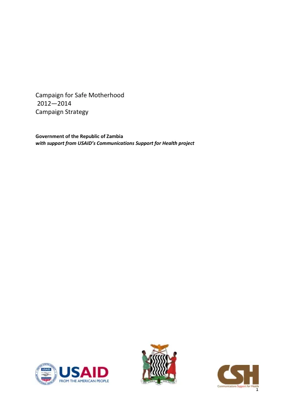 Zambia CSH Safe Motherhood Campaign Communications Strategy