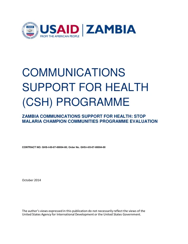 Zambia communications support for health : Stop Malaria champion communities programme evaluation