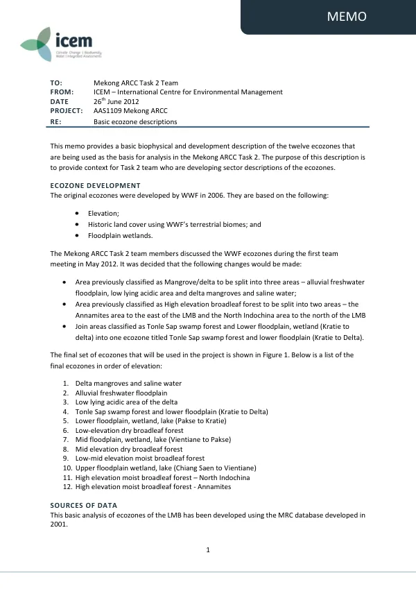 Basic ecozone descriptions