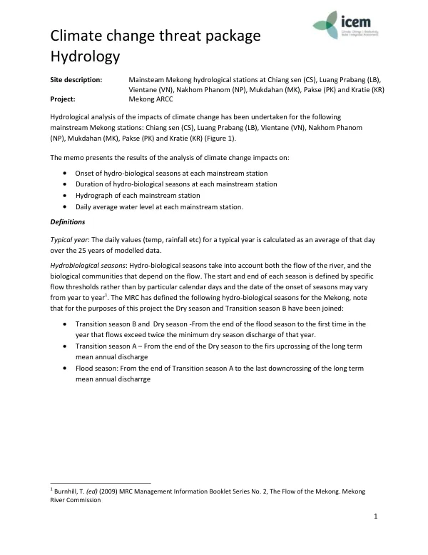 Climate change threat package: hydrology