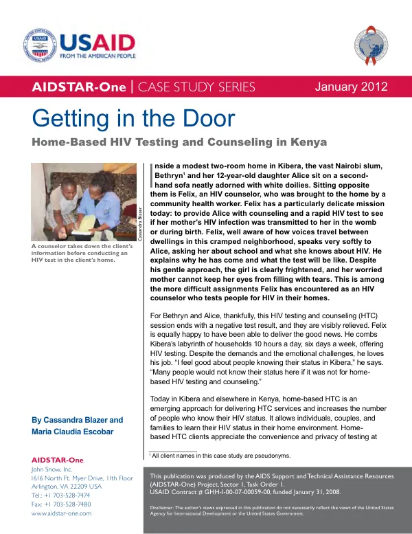 Home-based HIV Testing and Counseling (HBHTC) Programs in Kenya