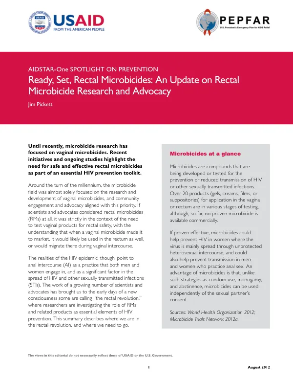 Spotlight on Prevention: Ready, Set, Rectal Microbicides: An Update on Rectal Microbicide Research and Advocacy