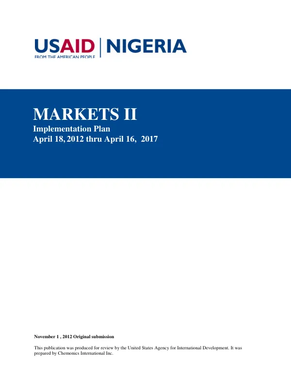 Nigeria MARKETS II Implementation Plan