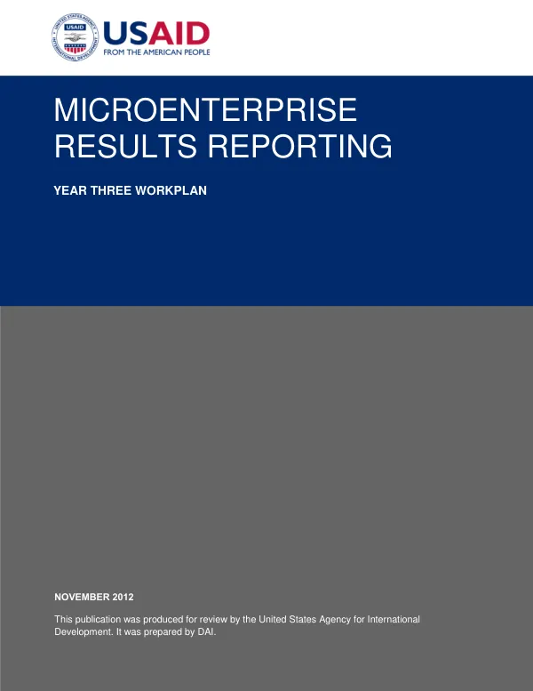 Microenterprise Results Reporting Year Three Workplan