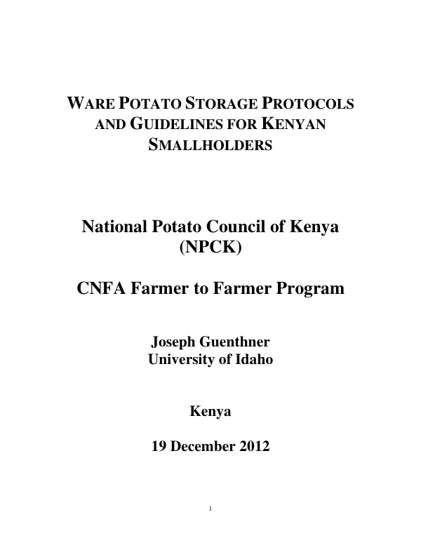 Ware Potato Storage Protocols and Guidelines for Kenyan Smallholders