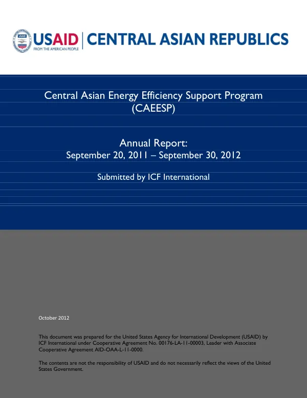 Central Asian Energy Efficiency Support Program Annual Performance Report, September 2011-September 2012