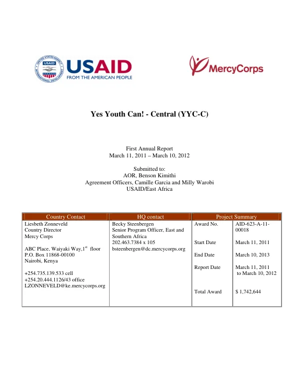 Yes Youth Can! Central Province Program Annual Report (March 2011 - March 2012)
