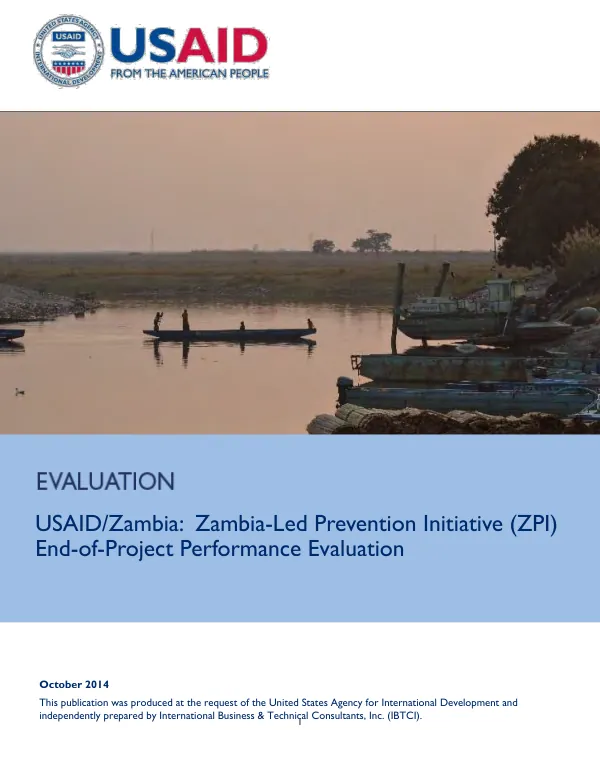 USAID/Zambia : Zambia-led prevention initiative (ZPI) end-of-project performance evaluation